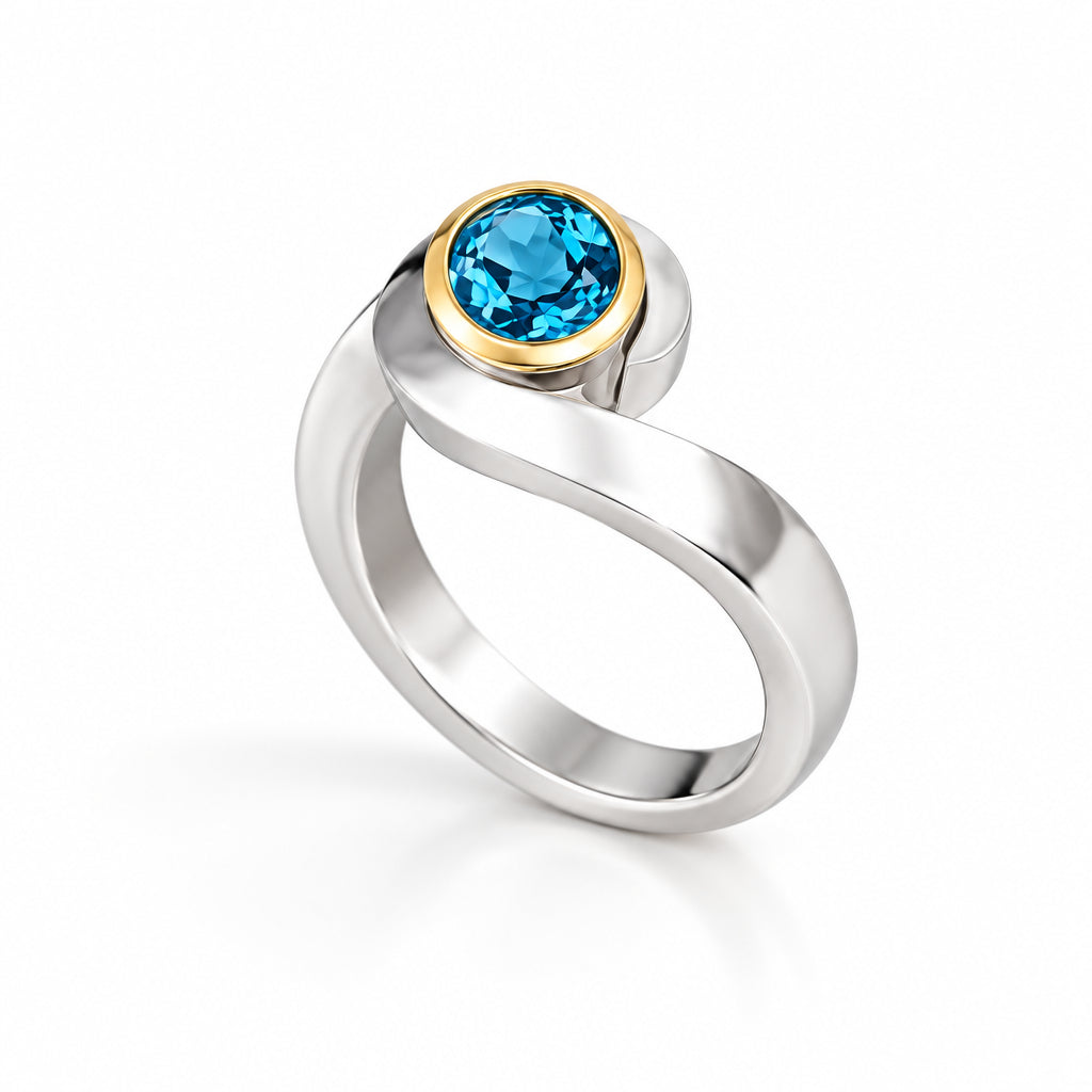 Amethyst and Blue Topaz ring in sterling silver, style R7001 - view 4