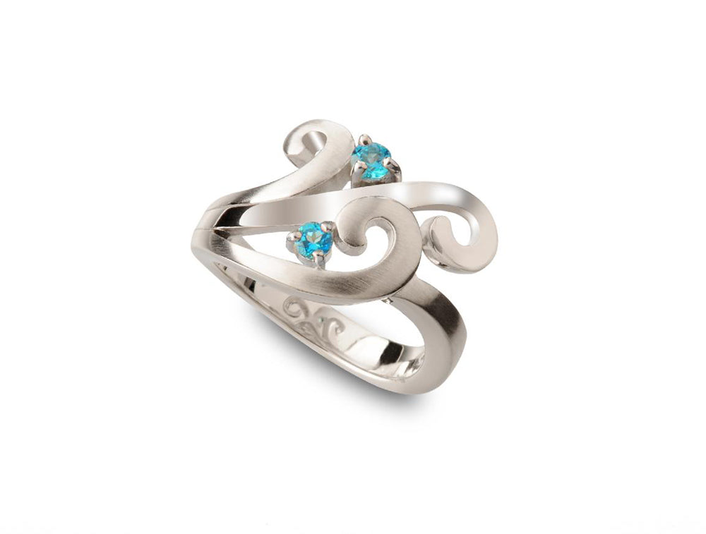 Blue Topaz and White Topaz ring in sterling silver, style R6103