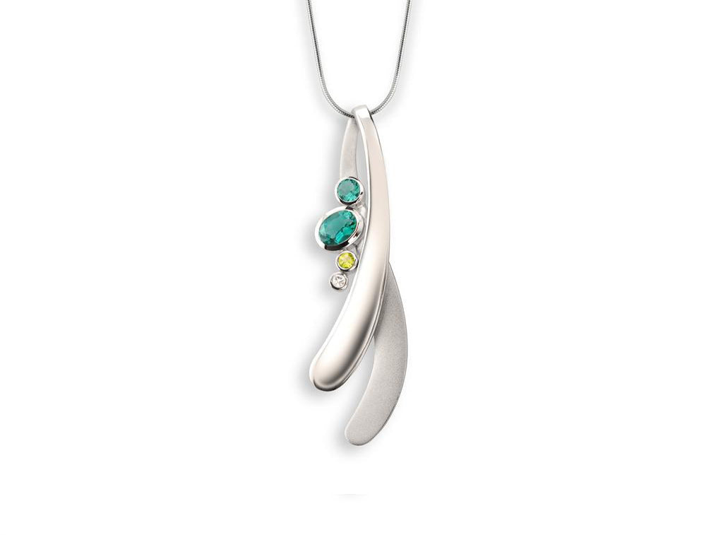 Green Quartz, Peridot and White Topaz pendant in sterling silver, style P6141