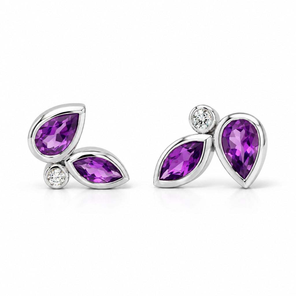 Amethyst and White Topaz earrings in sterling silver by Joryel Vera, style E4304
