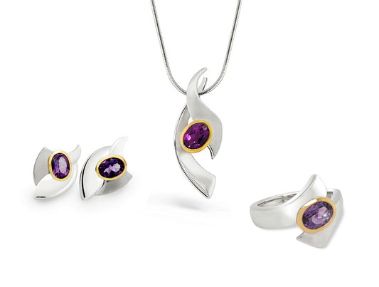 Amethyst and Blue Topaz jewelry set in sterling silver, style SET439 - view 3