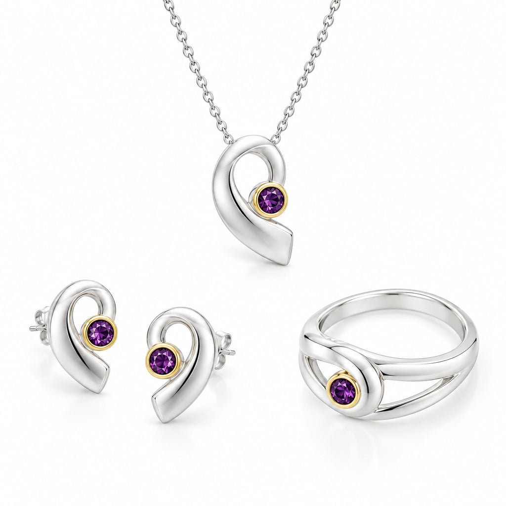 Amethyst and Blue Topaz jewelry set in sterling silver, style SET158