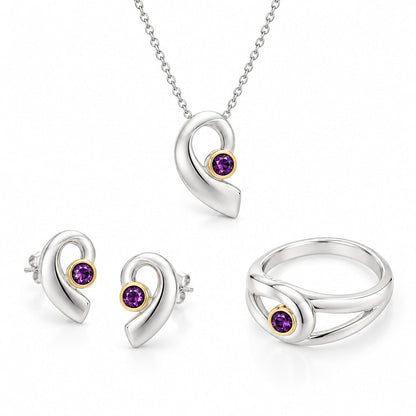 Amethyst and Blue Topaz jewelry set in sterling silver, style SET158