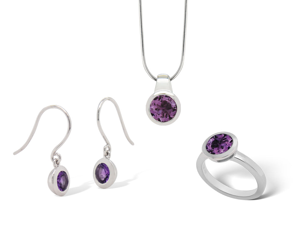 Amethyst and Blue Topaz jewelry set in sterling silver, style SET045 - view 2