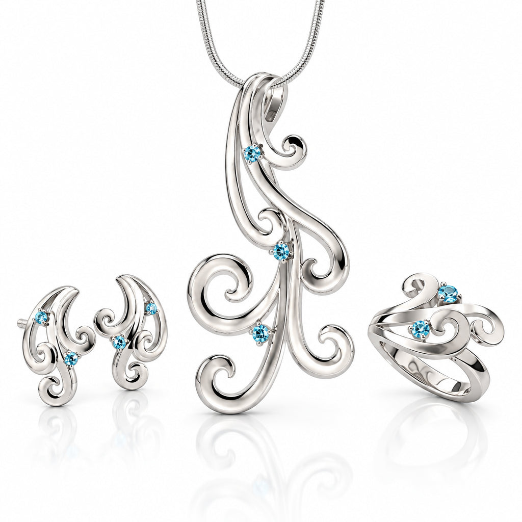 Blue Topaz and White Topaz jewelry set in sterling silver, style SET102 - view 2