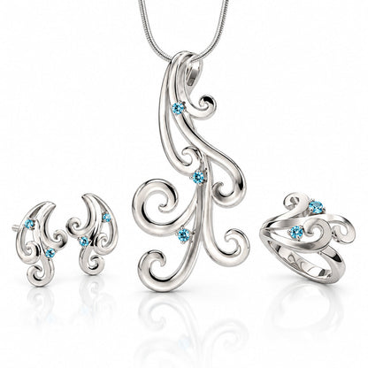 Blue Topaz and White Topaz jewelry set in sterling silver, style SET102 - view 2