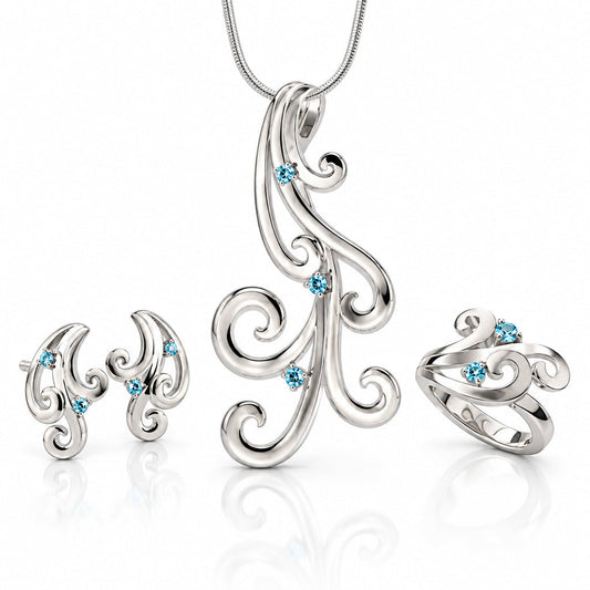 Blue Topaz and White Topaz jewelry set in sterling silver, style SET102 - view 2