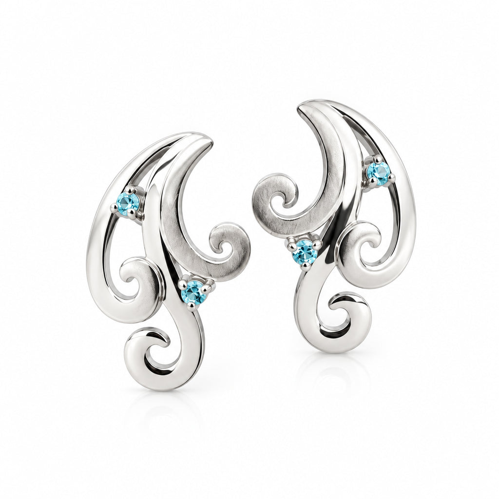 Blue Topaz and White Topaz earrings in sterling silver, style E7809