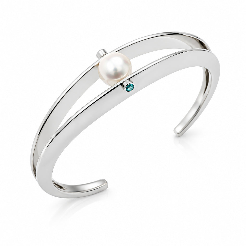 Blue Topaz and Cultured Pearl bracelet in sterling silver, style B3108
