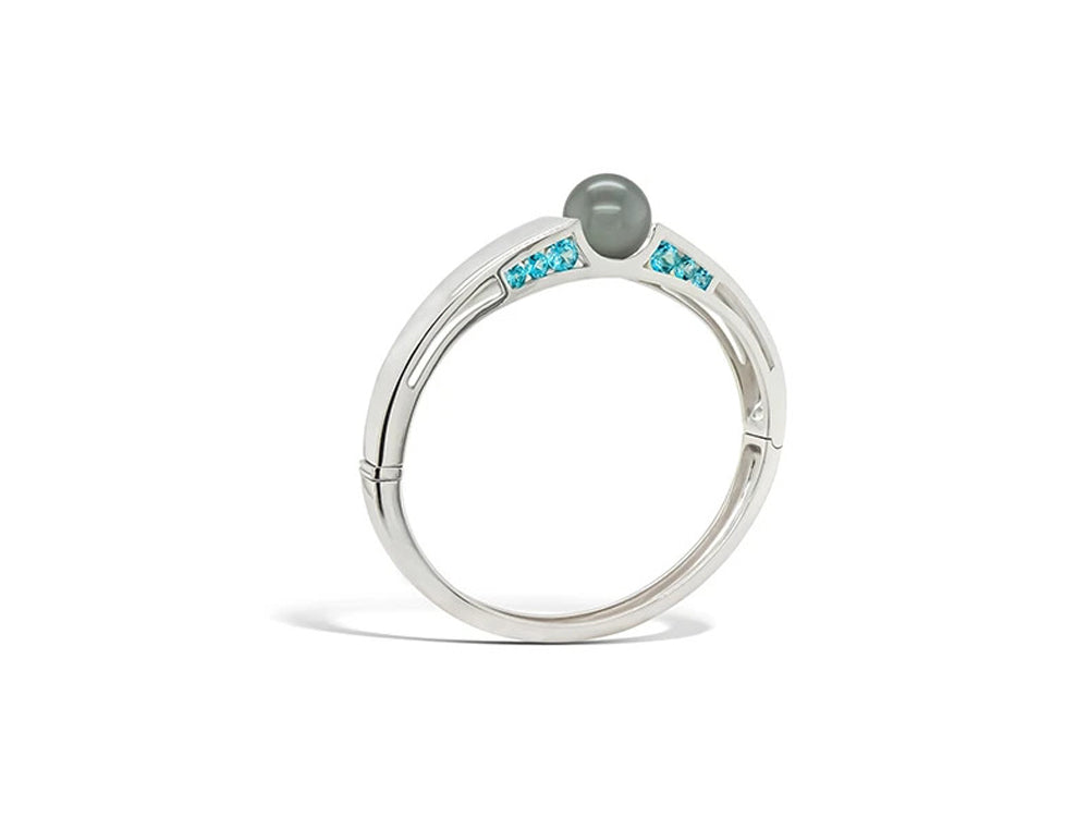 Black Tahitian Pearl and Paraiba Blue Topaz bracelet in sterling silver, style B3106 - view 2