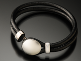 Silver & Leather Bracelet B2005 - B2005 Oval / Black Leather - Cuflinks