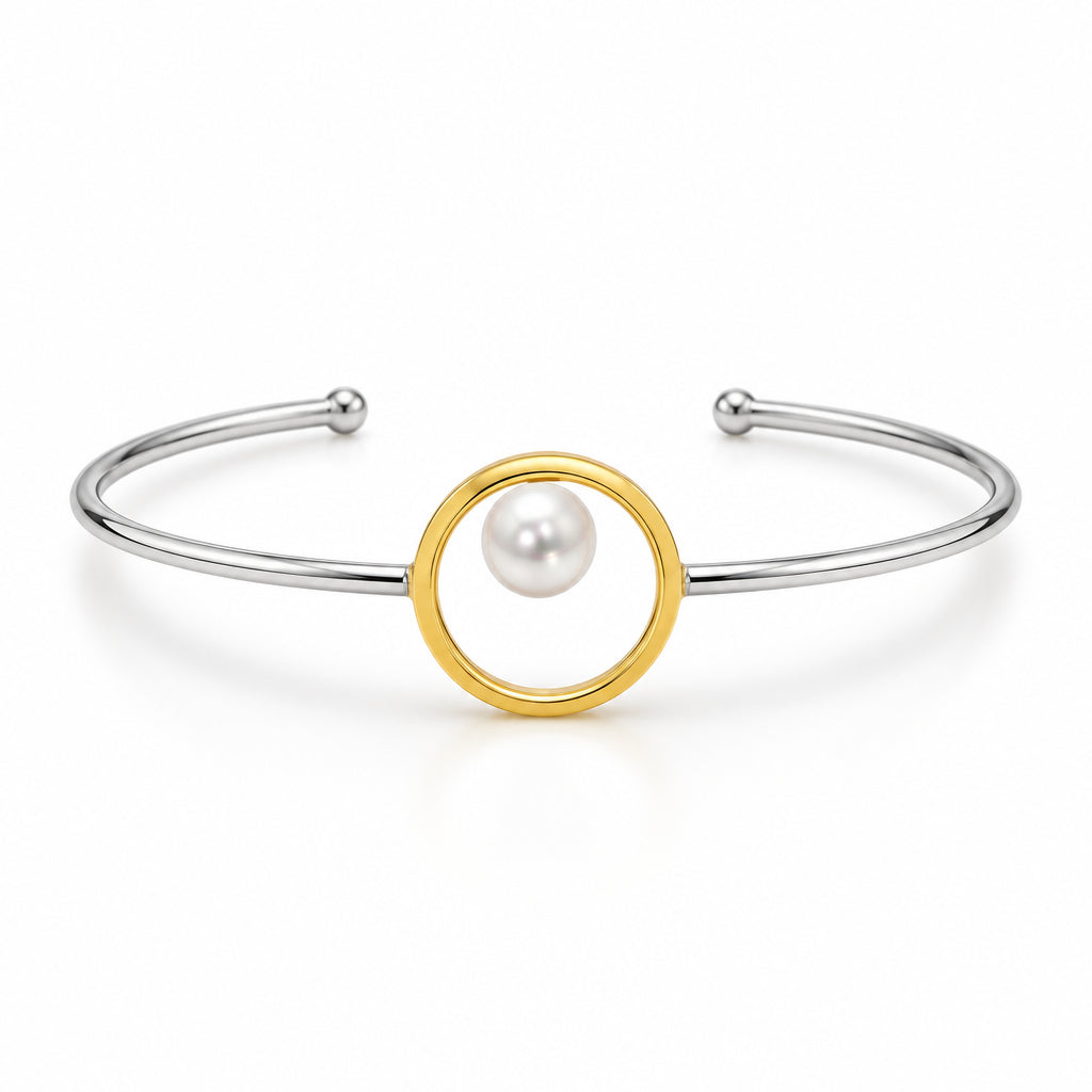 BA809 Silver and 14K PYG plated Pearl Bracelet - view 2