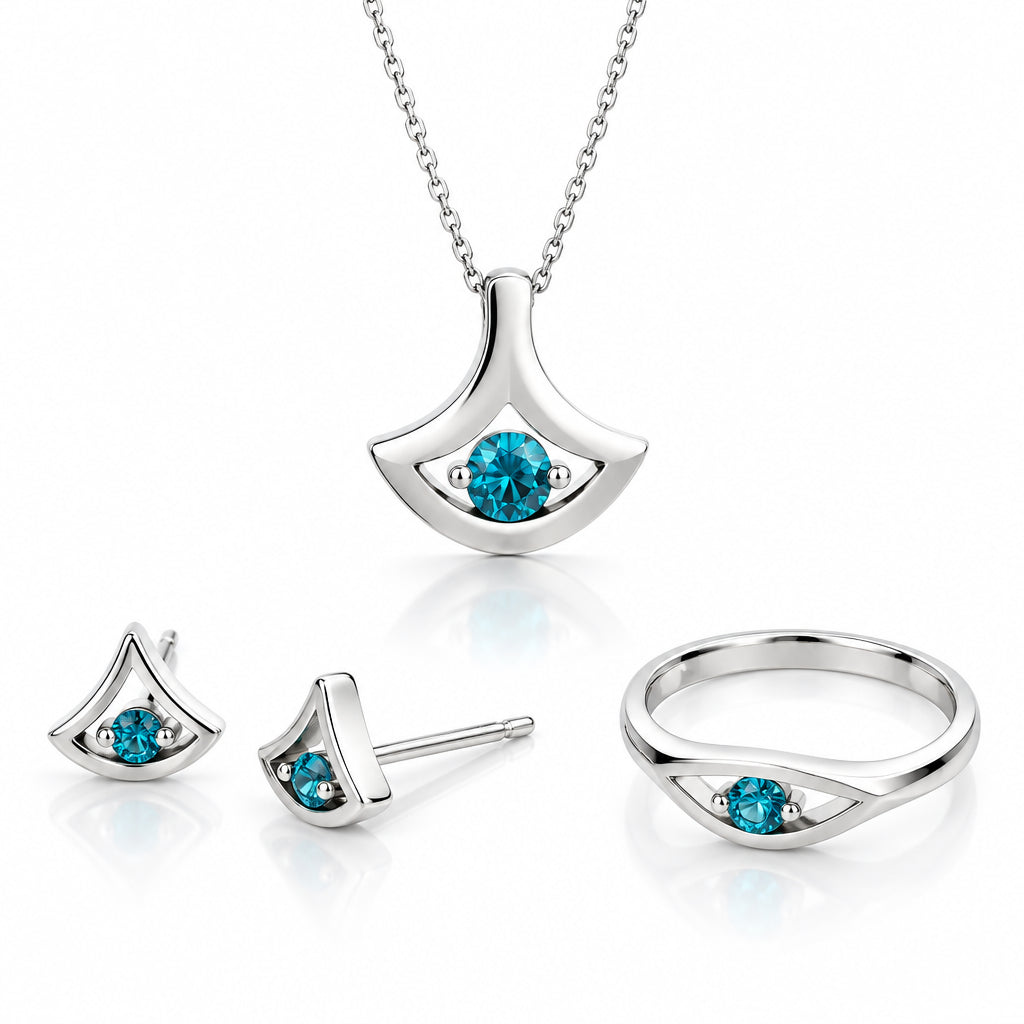 Emerald and Paraiba Blue Topaz jewelry set in sterling silver, style SET160 - view 2
