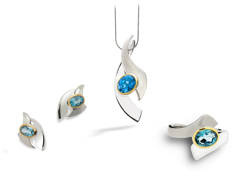 Amethyst and Blue Topaz jewelry set in sterling silver, style SET439 - view 4