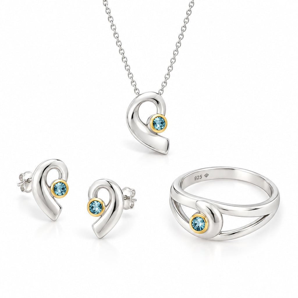Amethyst and Blue Topaz jewelry set in sterling silver, style SET158 - view 2