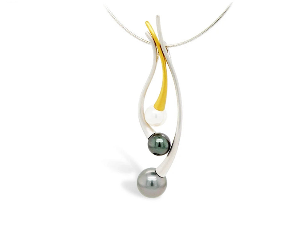 Cultured Pearl and South Sea Pearl pendant in sterling silver - view 3