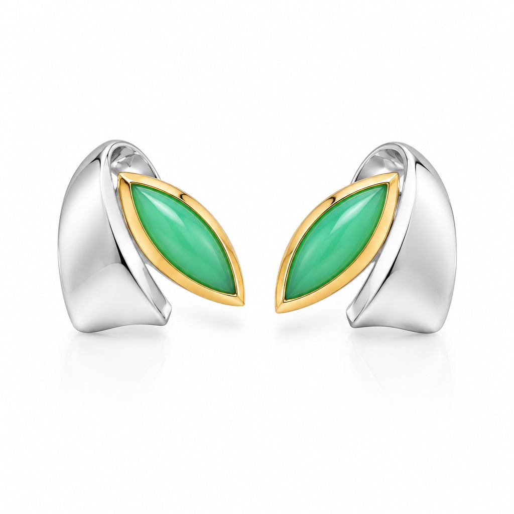 Chrysoprase and Peach Moonstone earrings in sterling silver, style E7621 - view 2