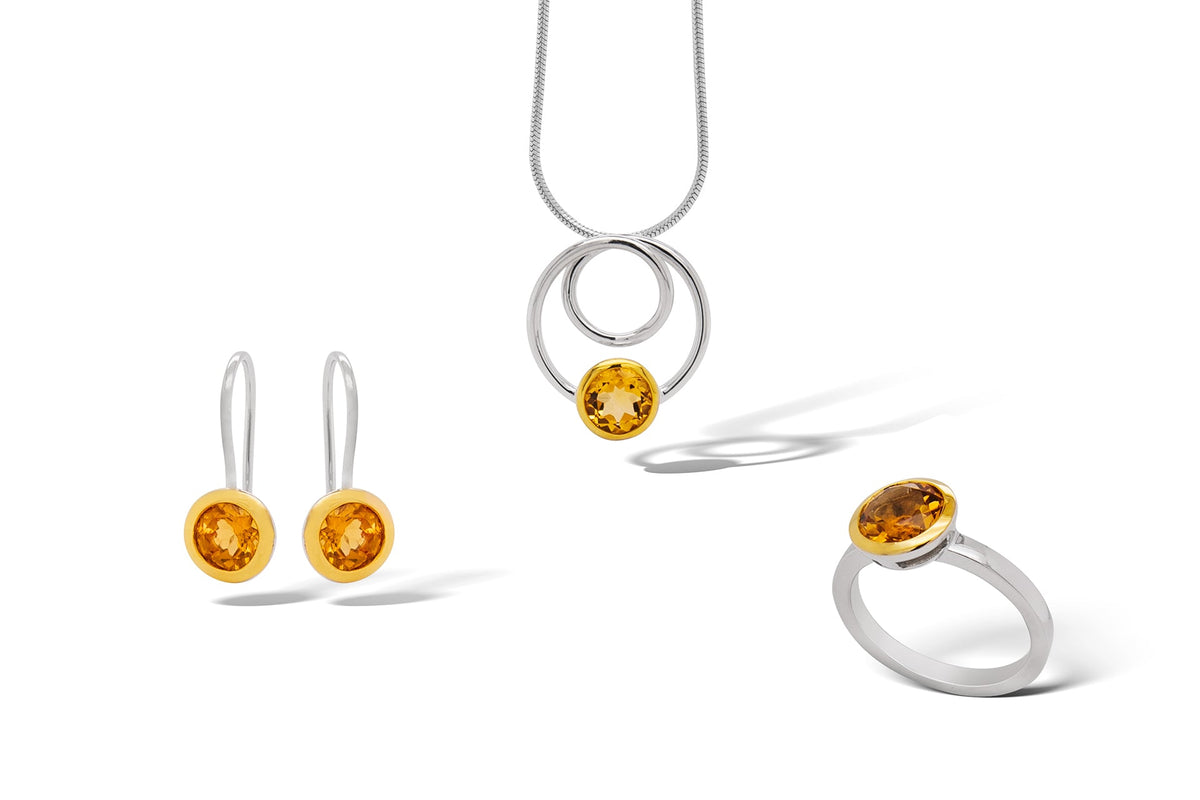 Citrine and Blue Topaz jewelry set in sterling silver, style SET425 - view 2