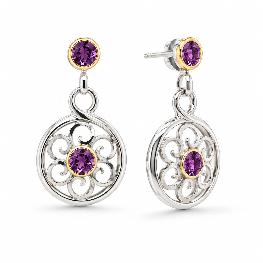 Amethyst and Blue Topaz earrings in sterling silver, style E9840