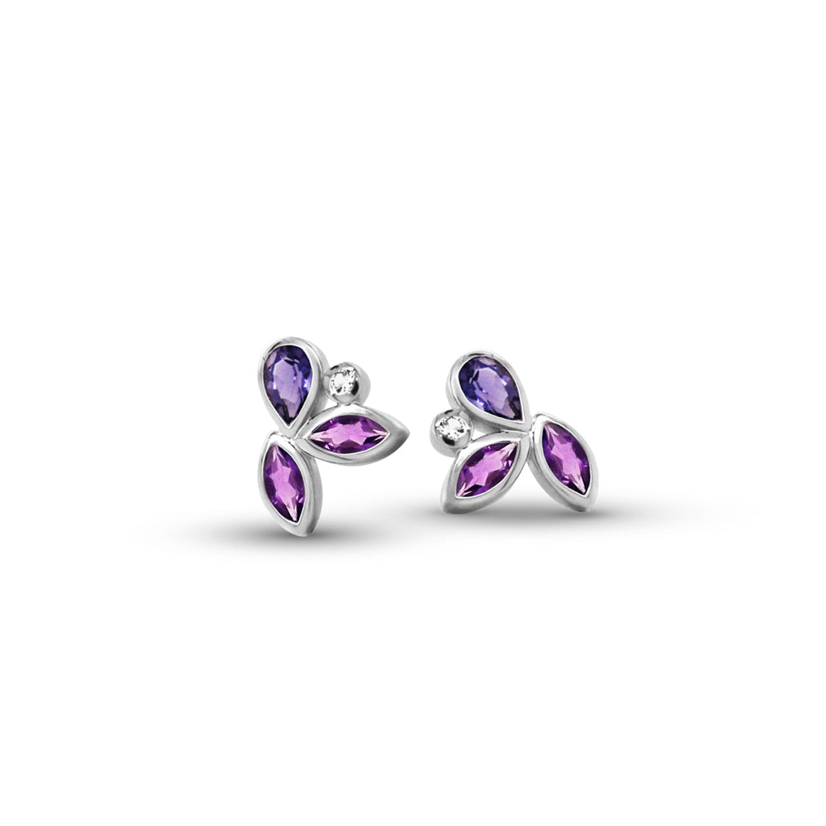 Amethyst, Iolite and White Topaz earrings in sterling silver, style E4302