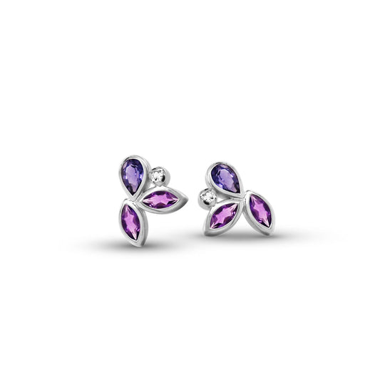 Amethyst, Iolite and White Topaz earrings in sterling silver, style E4302