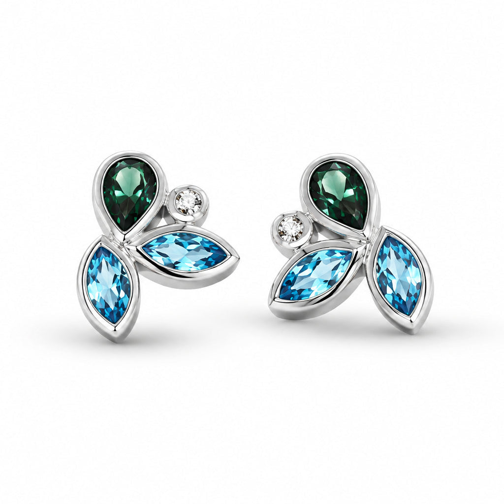 Blue Topaz and Green Quartz earrings in sterling silver, style E4302 - view 3