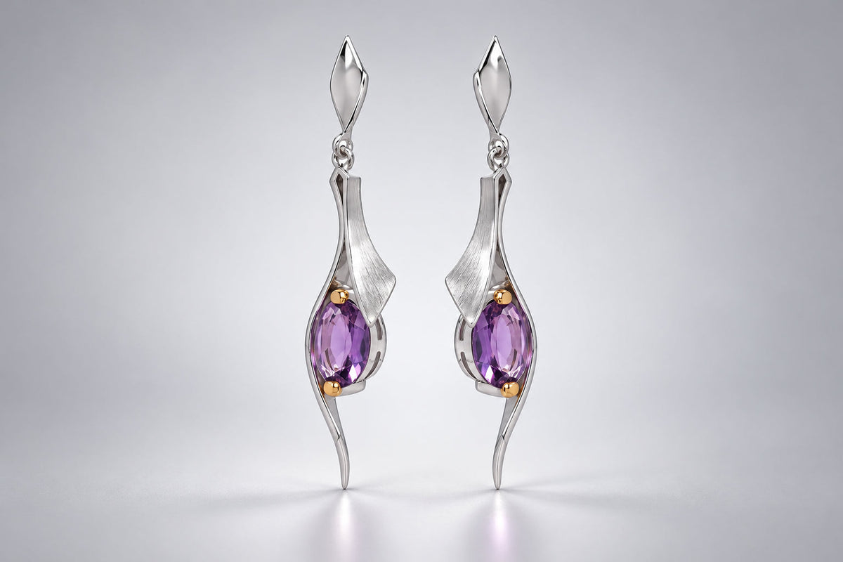 Amethyst and Blue Topaz earrings in sterling silver, style E8438 - view 5