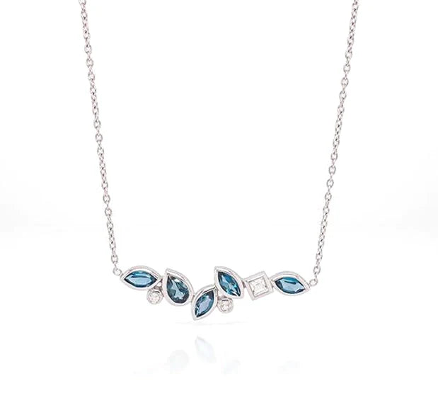 London Blue Topaz and White Topaz necklace in sterling silver, style N3448
