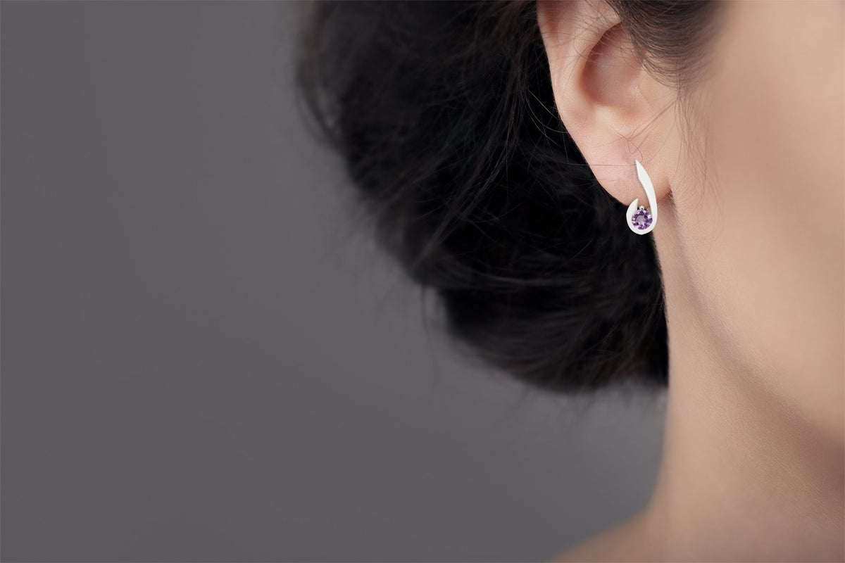 Garnet and London Blue Topaz earrings in sterling silver, style E9326 - view 2