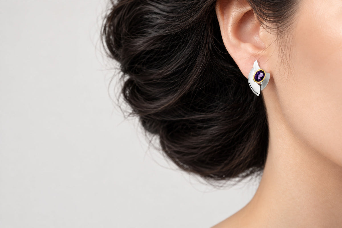 Blue Topaz and London Blue Topaz earrings in sterling silver, style E9328 - view 3
