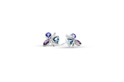 Amethyst, Blue Topaz and Tanzanite earrings in sterling silver, style E5539