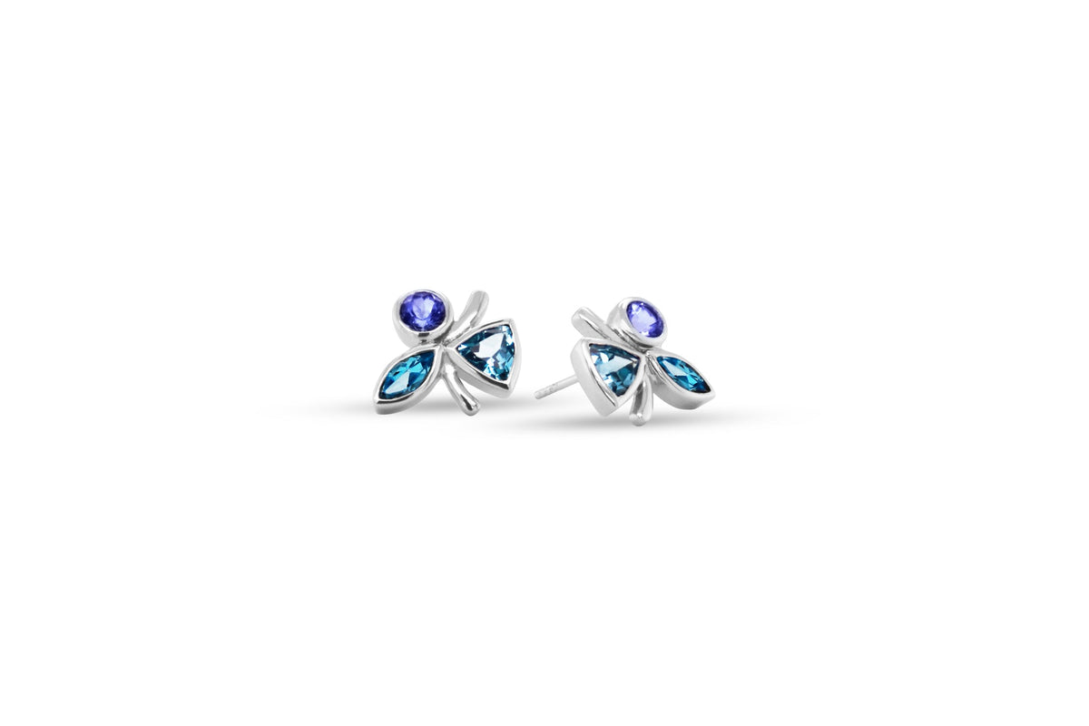 Blue Topaz and Tanzanite earrings in sterling silver, style E5539 - view 2