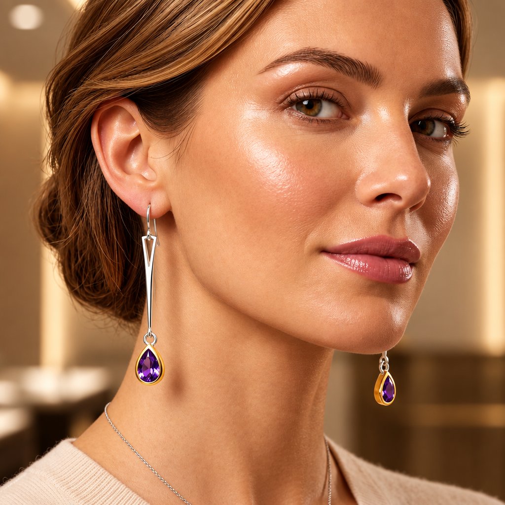 Pear Shape Gemstone Earrings in 925 Sterling Silver | E9876