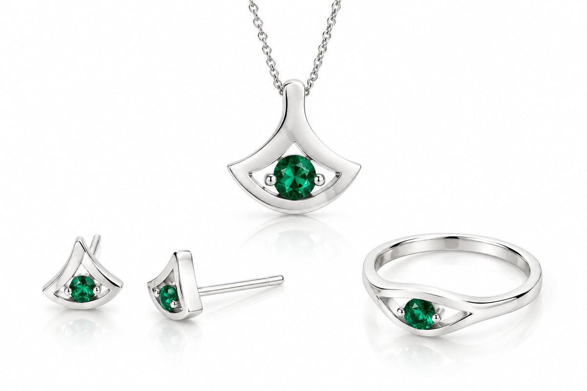 Emerald and Paraiba Blue Topaz jewelry set in sterling silver, style SET160