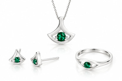 Emerald and Paraiba Blue Topaz jewelry set in sterling silver, style SET160
