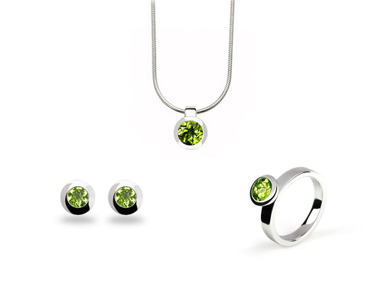 Peridot jewelry set in sterling silver, style P151