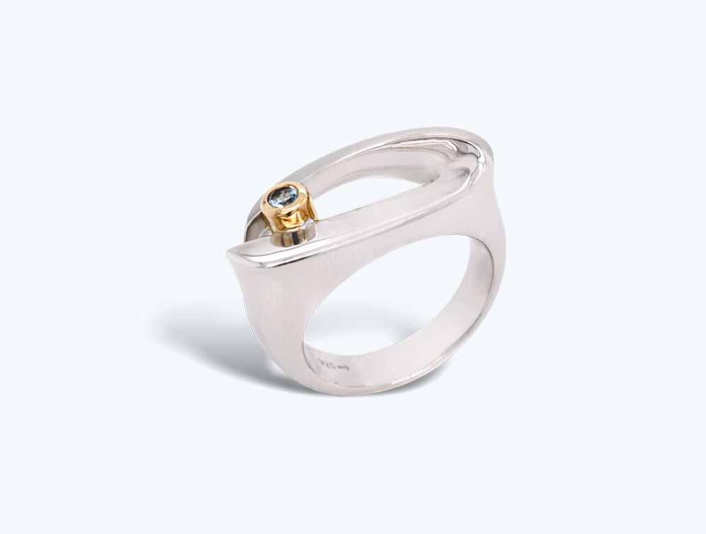 Blue Topaz and Garnet ring in sterling silver, style R2858