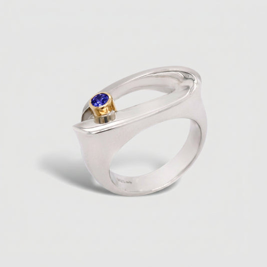 Blue Topaz and Garnet ring in sterling silver by Joryel Vera, style R2858