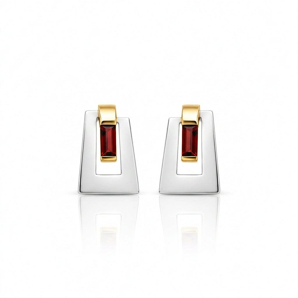 Blue Topaz and Garnet earrings in sterling silver, style E9360 - view 2