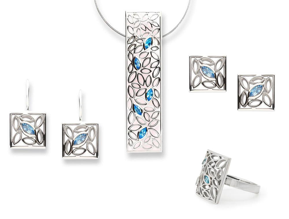 Blue Topaz jewelry set in sterling silver, style SET438