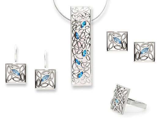 Blue Topaz jewelry set in sterling silver by Joryel Vera, style SET438