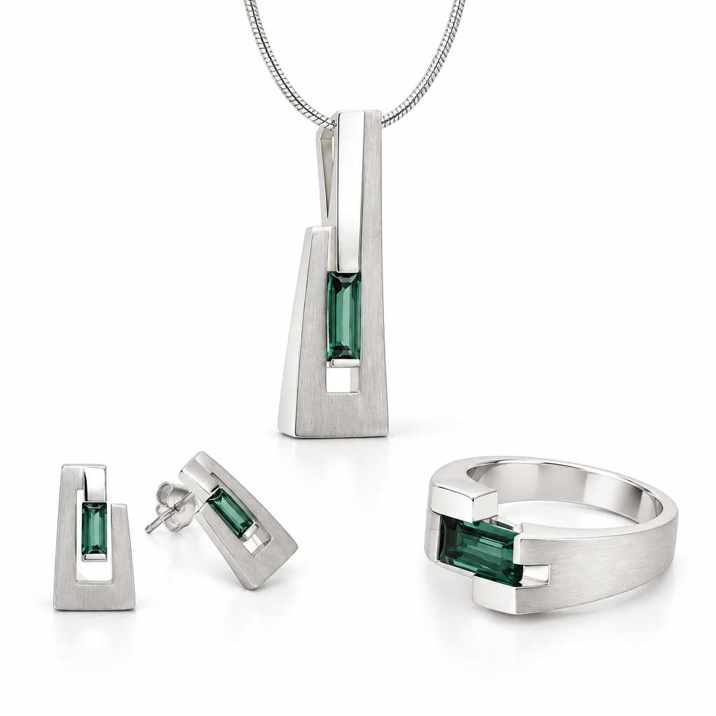 Garnet and Green Quartz jewelry set in sterling silver - view 3