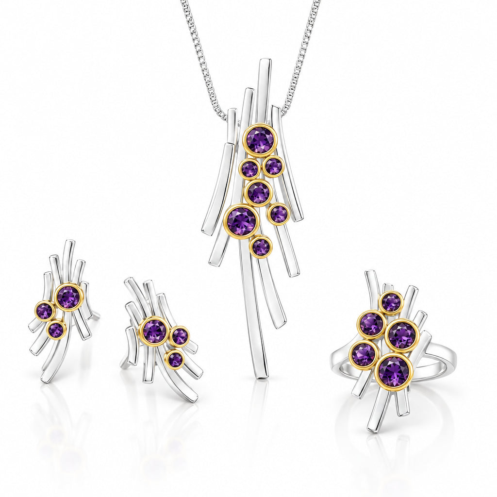 Garnet and London Blue Topaz jewelry set in sterling silver, style N101 - view 2