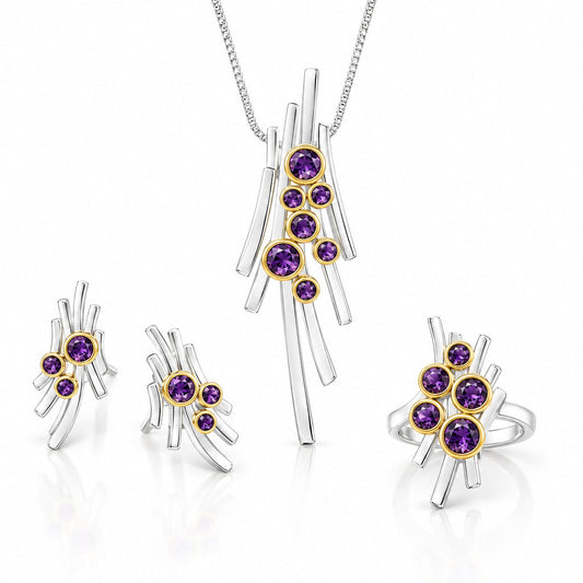 Garnet and London Blue Topaz jewelry set in sterling silver, style N101 - view 2