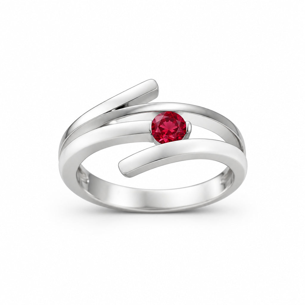 Blue Topaz and Garnet ring in sterling silver, style R4208 - view 3
