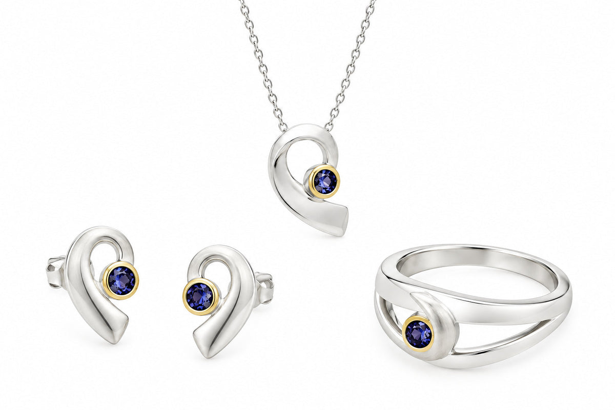 Amethyst and Blue Topaz jewelry set in sterling silver, style SET158 - view 3