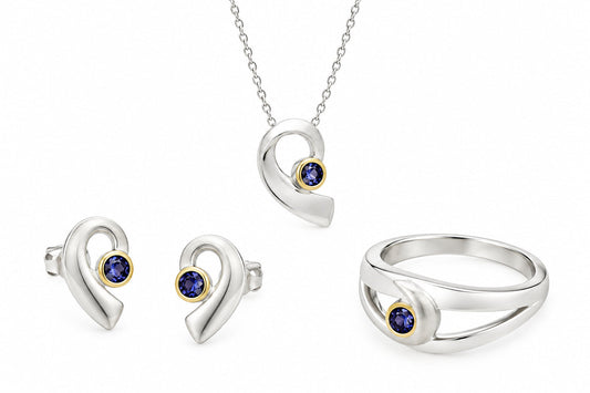 Amethyst and Blue Topaz jewelry set in sterling silver, style SET158 - view 3