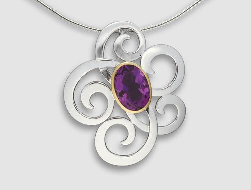 Amethyst and Blue Topaz pendant in sterling silver, style P6493 - view 2