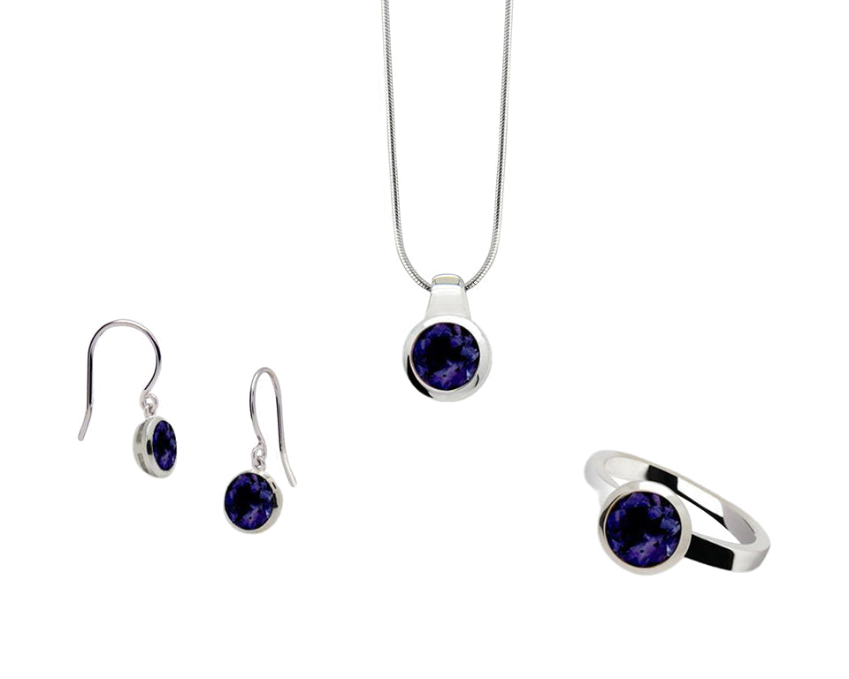 Iolite jewelry set in sterling silver