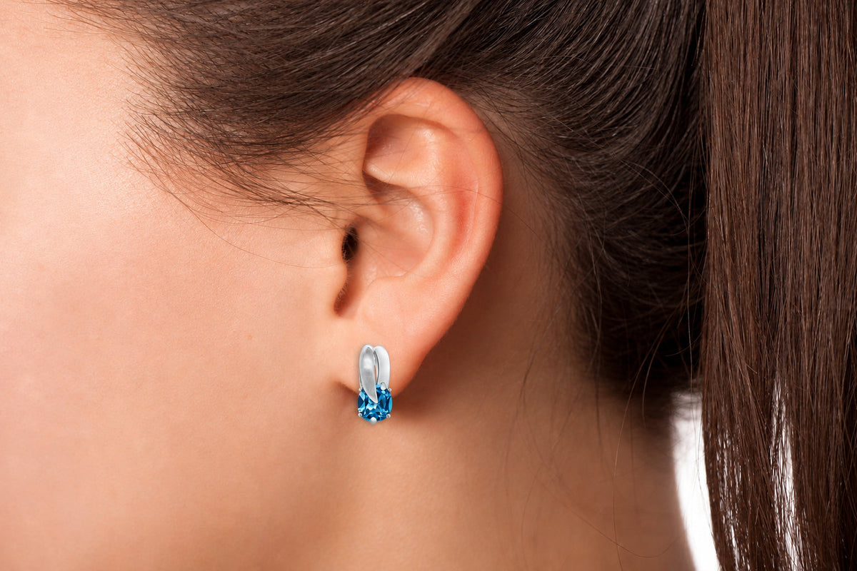 Blue Topaz and Garnet earrings in sterling silver, style E7360 - view 2